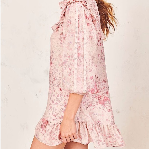 Never worn! LoveShackFancy silk pink saffron mini dress - Picture 2 of 5